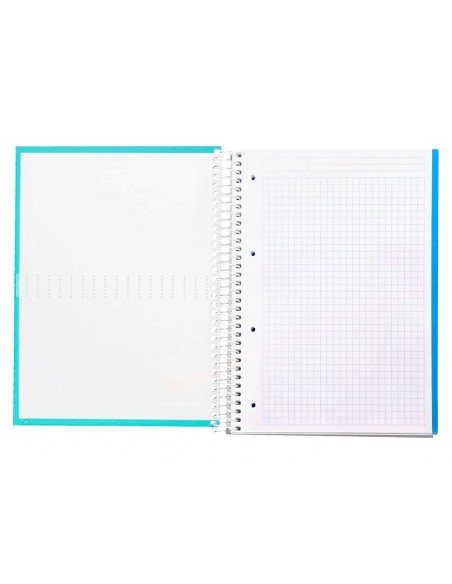 CI | Cuaderno espiral liderpapel a4 micro crafty tapa forrada 120h 90gr cuadro 5mm 5 bandas 4 taladros color turquesa