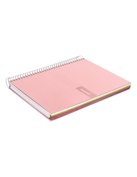 CI | Cuaderno espiral liderpapel a4 micro crafty tapa forrada 120h 90 gr cuadro 5 mm 5 bandas 4 colores color rosa