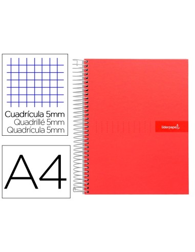 CI | Cuaderno espiral liderpapel a4 micro crafty tapa forrada 120h 90 gr cuadro 5 mm 5 bandas 4 colores color rojo