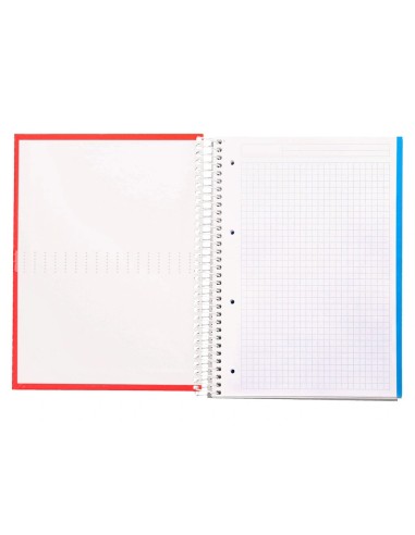 CI | Cuaderno espiral liderpapel a4 micro crafty tapa forrada 120h 90 gr cuadro 5 mm 5 bandas 4 colores color rojo