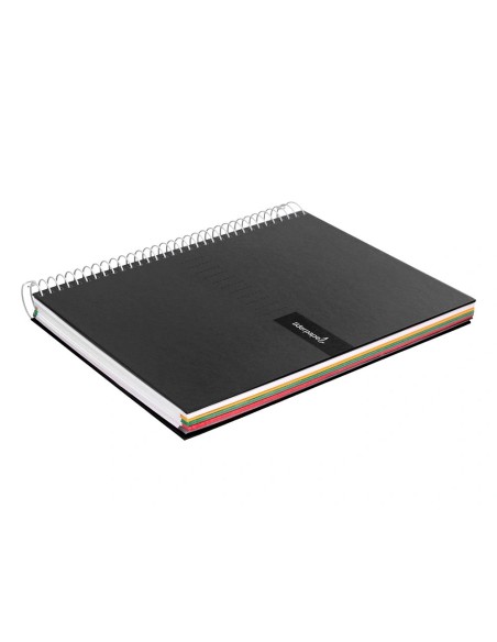 CI | Cuaderno espiral liderpapel a4 micro crafty tapa forrada 120h 90 gr cuadro 5 mm 5 bandas 4 colores color negro