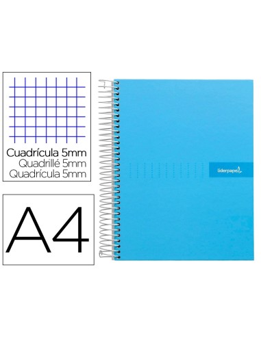 CI | Cuaderno espiral liderpapel a4 micro crafty tapa forrada 120h 90 gr cuadro 5 mm 5 bandas 4 colores celeste