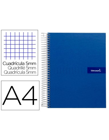 CI | Cuaderno espiral liderpapel a4 micro crafty tapa forrada 120h 90 gr cuadro 5 mm 5 bandas 4 colores color azul