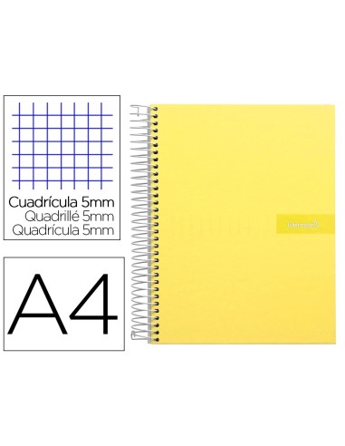 CI | Cuaderno espiral liderpapel a4 micro crafty tapa forrada 120h 90gr cuadro 5mm 5 bandas 4 taladros color amarillo