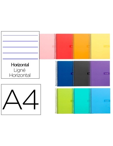 CI | Cuaderno espiral liderpapel a4 crafty tapa forrada 80h 90 gr rayado horizontal con margen colores surtidos