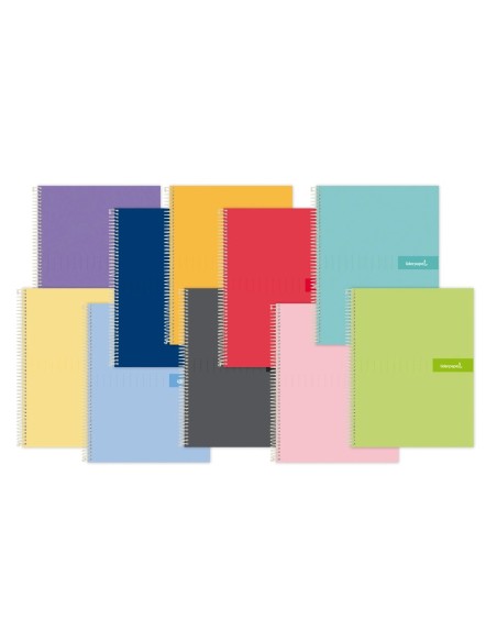 CI | Cuaderno espiral liderpapel a4 crafty tapa forrada 80h 90 gr cuadro 5 mm con margen colores surtidos