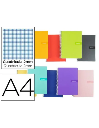 CI | Cuaderno Espiral Liderpapel A4 Crafty Tapa Forrada 80H 90 Gr Milimetrado 2 Mm Colores Surtidos