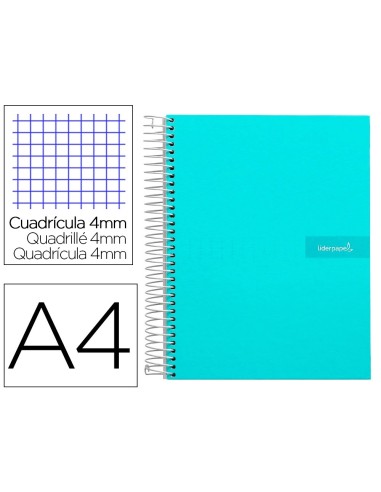 CI | Cuaderno espiral liderpapel a4 crafty tapa forrada 80h 90 gr cuadro 4mm con margen color turquesa