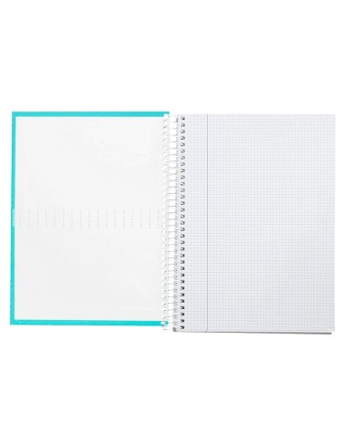 CI | Cuaderno espiral liderpapel a4 crafty tapa forrada 80h 90 gr cuadro 4mm con margen color turquesa