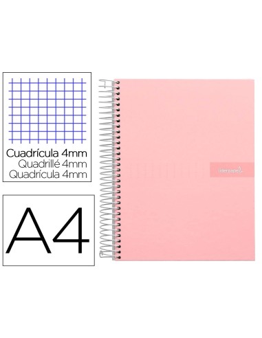 CI | Cuaderno espiral liderpapel a4 crafty tapa forrada 80h 90 gr cuadro 4mm con margen color rosa