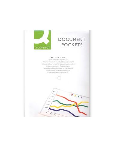 CI | Funda autoadhesiva q-connect tamaño a-4 210x297mm pack de 5 unidades
