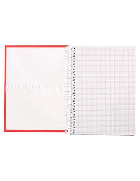 CI | Cuaderno espiral liderpapel a4 crafty tapa forrada 80h 90 gr cuadro 4mm con margen color roja