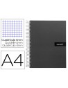 CI | Cuaderno espiral liderpapel a4 crafty tapa forrada 80h 90 gr cuadro 4mm con margen color negro