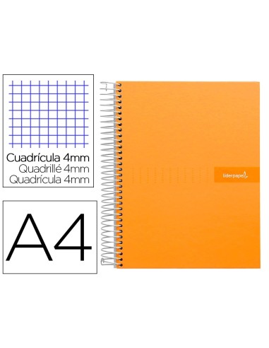 CI | Cuaderno espiral liderpapel a4 crafty tapa forrada 80h 90 gr cuadro 4mm con margen color naranja