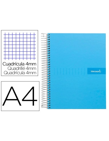 CI | Cuaderno espiral liderpapel a4 crafty tapa forrada 80h 90 gr cuadro 4mm con margen color celeste