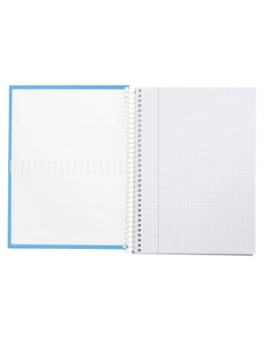 CI | Cuaderno espiral liderpapel a4 crafty tapa forrada 80h 90 gr cuadro 4mm con margen color celeste
