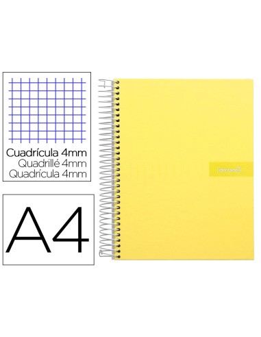 CI | Cuaderno espiral liderpapel a4 crafty tapa forrada 80h 90 gr cuadro 4mm con margen color amarillo