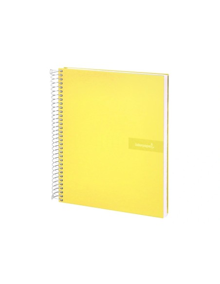 CI | Cuaderno espiral liderpapel a4 crafty tapa forrada 80h 90 gr cuadro 4mm con margen color amarillo