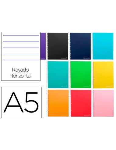 CI | Cuaderno espiral liderpapel a5 micro jolly tapa forrada 140h 75 gr horizontal 5 bandas6 taladros colores surtidos