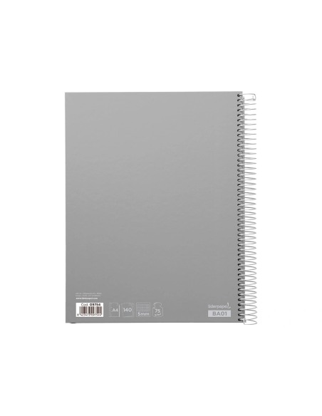 CI | Cuaderno espiral liderpapel a4 micro jolly tapa forrada 140h 75 gr cuadro 5mm 5 bandas4 taladros colores surtidos