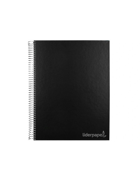 CI | Cuaderno espiral liderpapel a4 micro jolly tapa forrada 140h 75 gr cuadro 5mm 5 bandas 4 taladros color negro