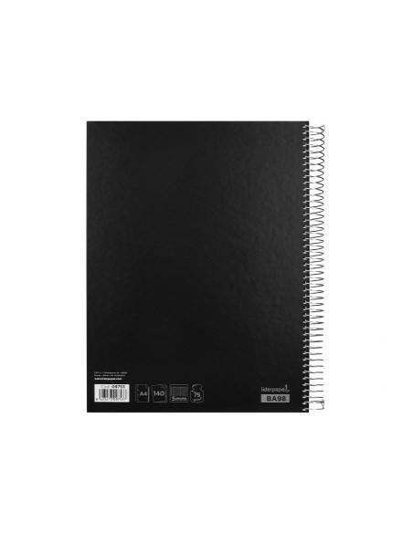 CI | Cuaderno espiral liderpapel a4 micro jolly tapa forrada 140h 75 gr cuadro 5mm 5 bandas 4 taladros color negro