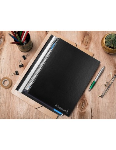 CI | Cuaderno espiral liderpapel a4 micro jolly tapa forrada 140h 75 gr cuadro 5mm 5 bandas 4 taladros color negro