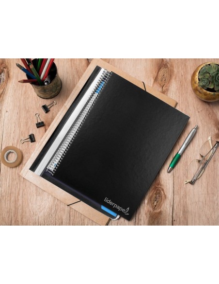 CI | Cuaderno espiral liderpapel a4 micro jolly tapa forrada 140h 75 gr cuadro 5mm 5 bandas 4 taladros color negro