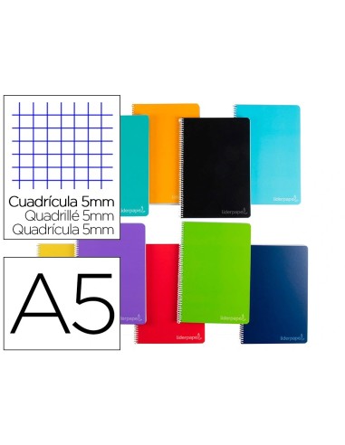 CI | Cuaderno espiral liderpapel a5 micro witty tapa dura 140h 75gr cuadro 5mm 5 bandas 6 taladros colores surtidos