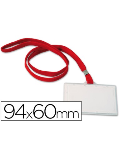 CI | Identificador q-connect kf03303 con cordon plano rojo y apertura lateral 94x60 mm