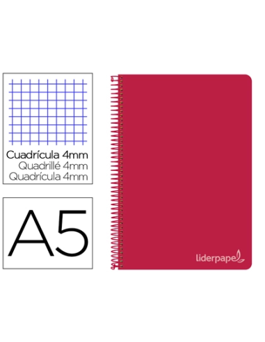 CI | Cuaderno espiral liderpapel cuarto witty tapa dura 80h 75gr cuadro 4mm con margen color rojo