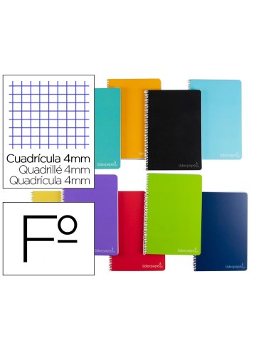 CI | Cuaderno Espiral Liderpapel Folio Witty Tapa Dura 140 H 75Gr Cuadro 4Mm Con Margen Colores Surtidos