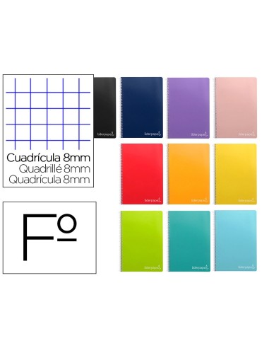 CI | Cuaderno espiral liderpapel folio witty tapa dura 80h 75gr cuadro 8mm con margen colores surtidos