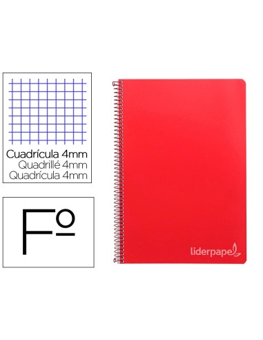 CI | Cuaderno espiral liderpapel folio witty tapa dura 80h 75gr cuadro 4mm con margen color rojo