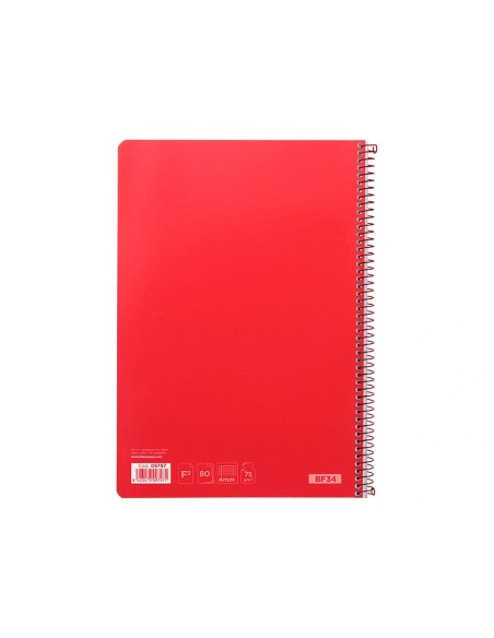 CI | Cuaderno espiral liderpapel folio witty tapa dura 80h 75gr cuadro 4mm con margen color rojo