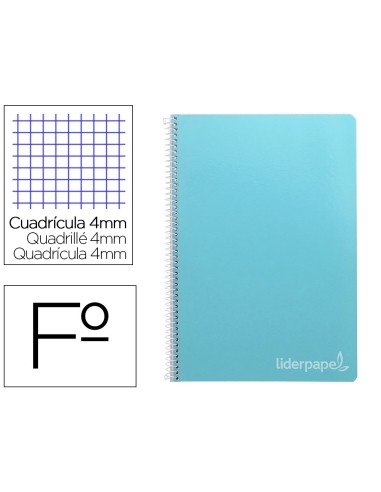 CI | Cuaderno espiral liderpapel folio witty tapa dura 80h 75gr cuadro 4mm con margen color celeste