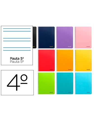 CI | Cuaderno espiral liderpapel cuarto smart tapa blanda 80h 60gr rayado montessori 5mm colores surtidos