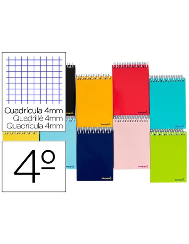 CI | Cuaderno espiral liderpapel cuarto apaisado smart tapa blanda 80h 60gr cuadro 4mm conmargen colores surtidos