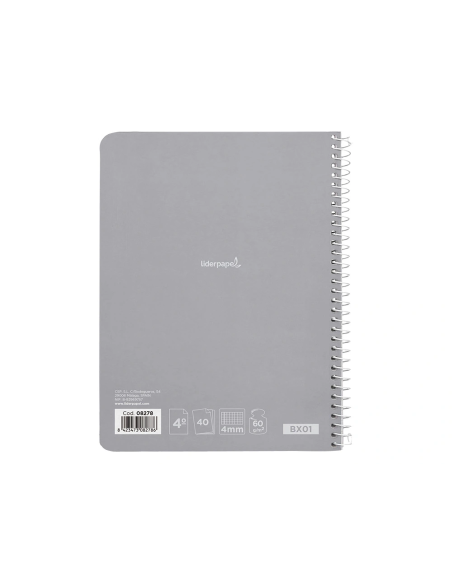CI | Cuaderno espiral liderpapel cuarto smart tapa blanda 40h 60gr cuadro 4mm con margen colores surtidos