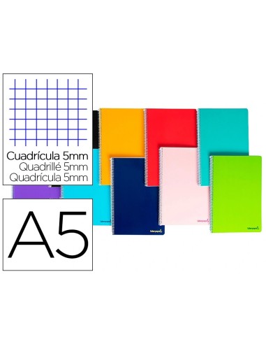 CI | Cuaderno espiral liderpapel a5 micro smart tapa blanda 80h60gr cuadro 5mm 6 taladros colores surtidos