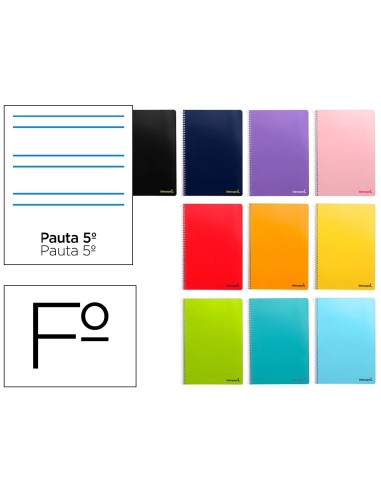 CI | Cuaderno espiral liderpapel folio smart tapa blanda 80h 60gr rayado montessori 5mm con margen colores surtidos