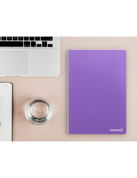 CI | Cuaderno espiral liderpapel folio smart tapa blanda 80h 60gr cuadro 4mm con margen color violeta