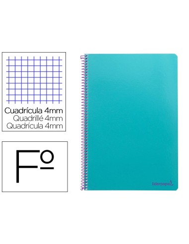 CI | Cuaderno espiral liderpapel folio smart tapa blanda 80h 60gr cuadro 4mm con margen color turquesa