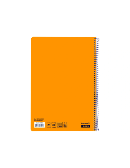 CI | Cuaderno espiral liderpapel folio smart tapa blanda 80h 60gr cuadro 4mm con margen color naranja