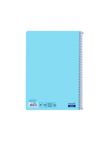 CI | Cuaderno espiral liderpapel folio smart tapa blanda 80h 60gr cuadro 4mm con margen color celeste