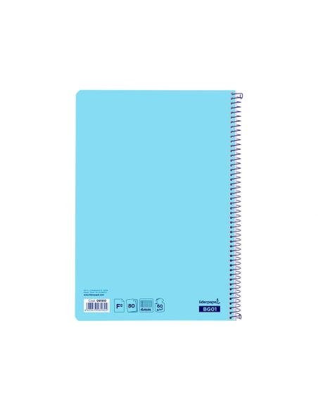 CI | Cuaderno espiral liderpapel folio smart tapa blanda 80h 60gr cuadro 4mm con margen color celeste