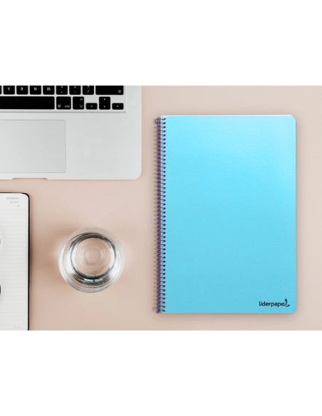 CI | Cuaderno espiral liderpapel folio smart tapa blanda 80h 60gr cuadro 4mm con margen color celeste