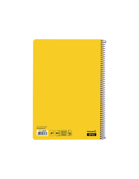 CI | Cuaderno espiral liderpapel folio smart tapa blanda 80h 60gr cuadro 4mm con margen color amarillo