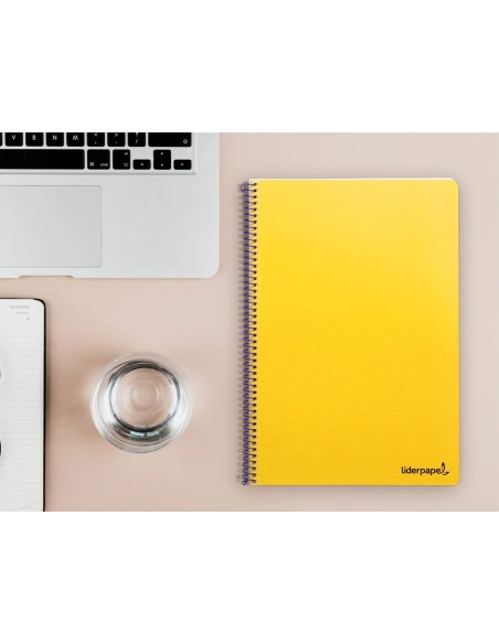 CI | Cuaderno espiral liderpapel folio smart tapa blanda 80h 60gr cuadro 4mm con margen color amarillo