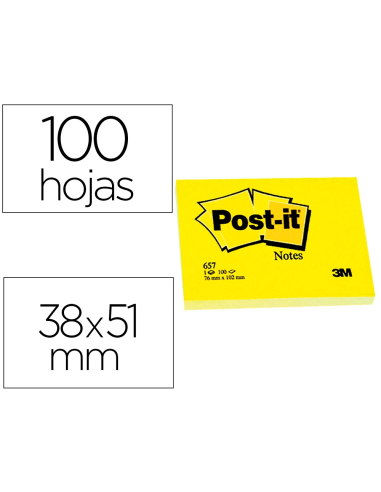 CI | Bloc de notas adhesivas quita y pon post-it 50x38 mm con 100hojas 653e